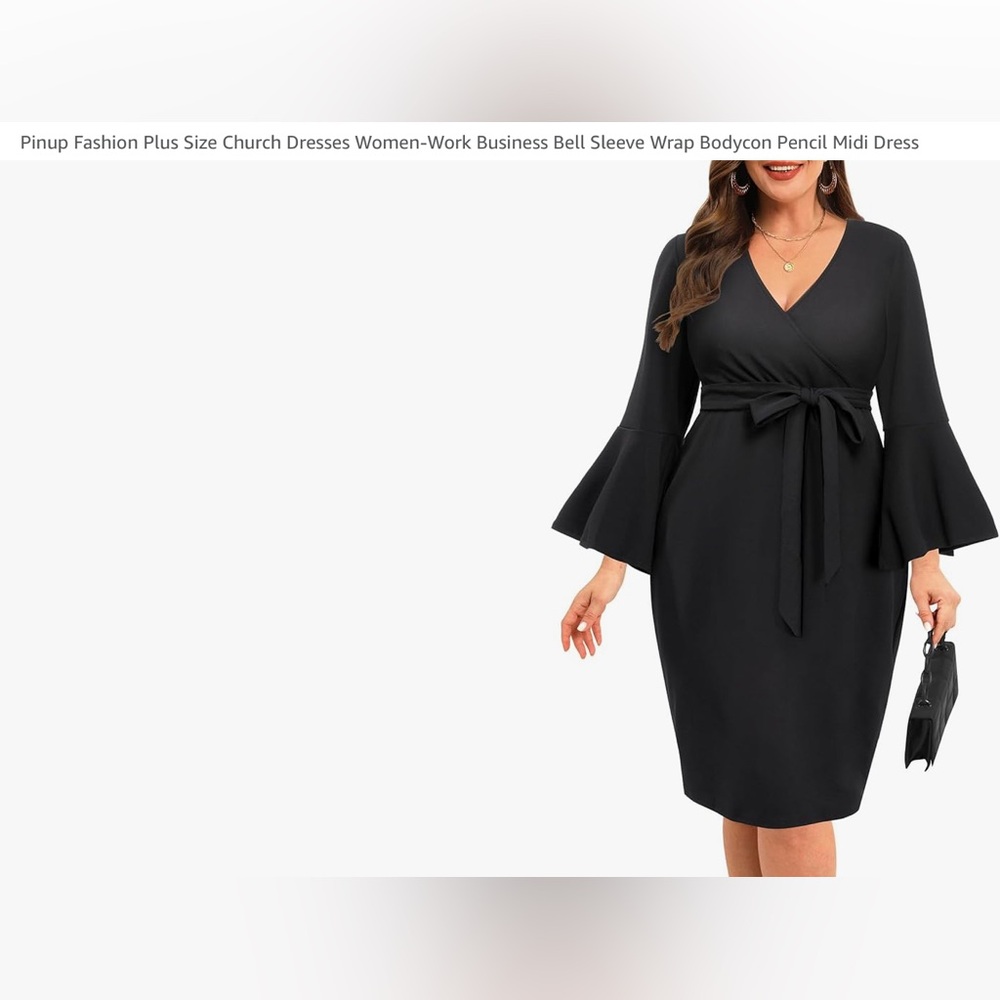 Elegant bell sleeved, belted BLACK dress